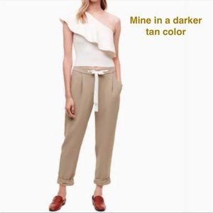 Aritzia Wilfred Allant Pants Silk Tan Neutral Tone Tapered Leg coastal grandma